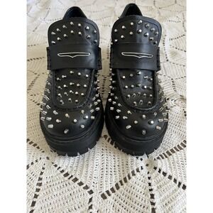 Steve Madden Malvern Black Studded Loafers Womens Sz 7 Platform Punk Rock Goth